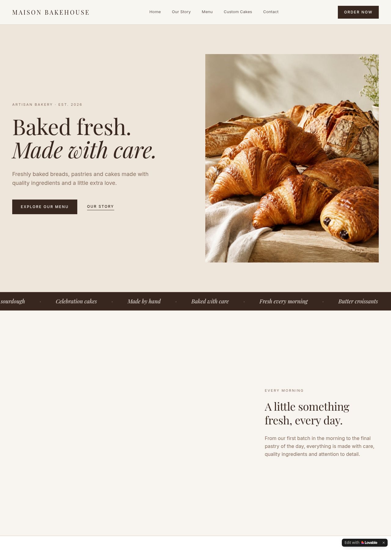 Full screenshot of the Maison Bakehouse website