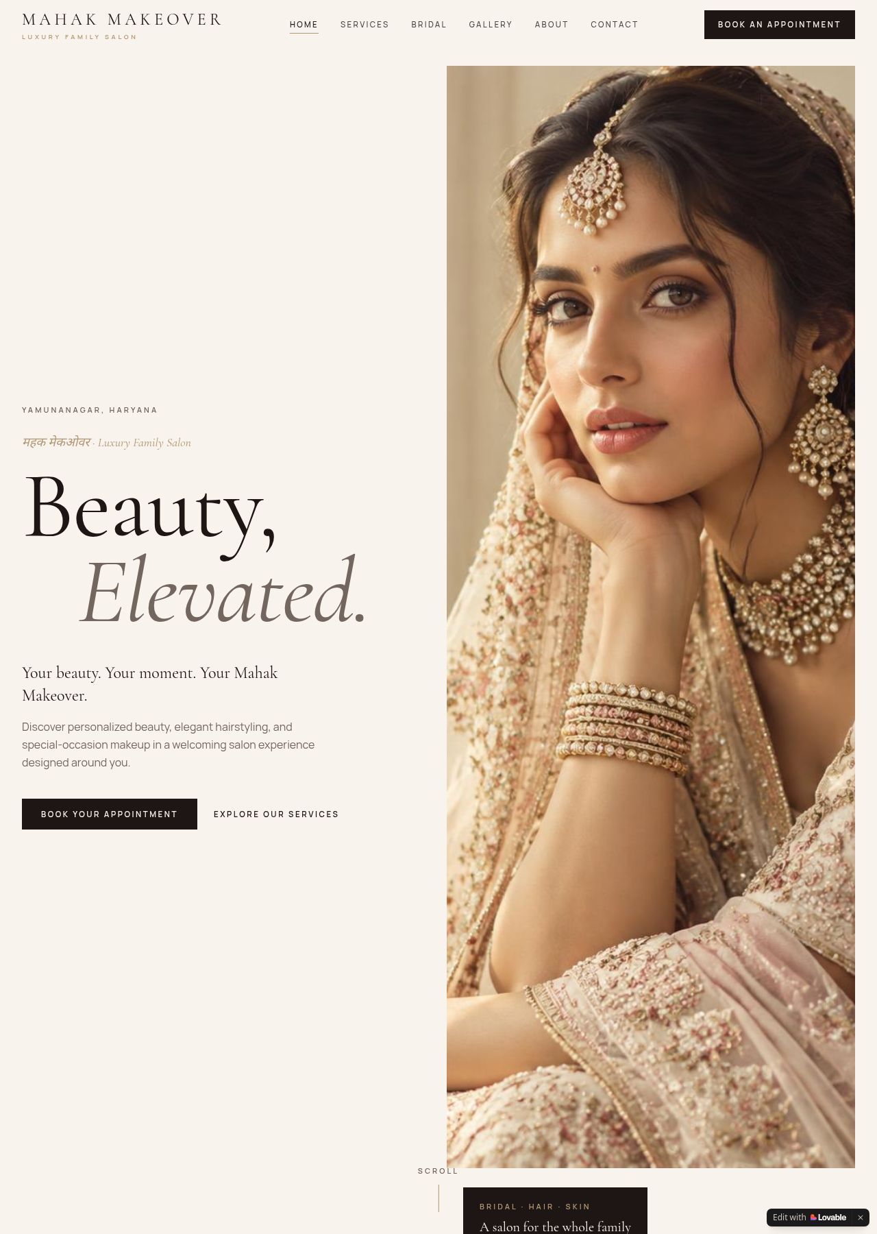 Full screenshot of the Mahak Makeover website