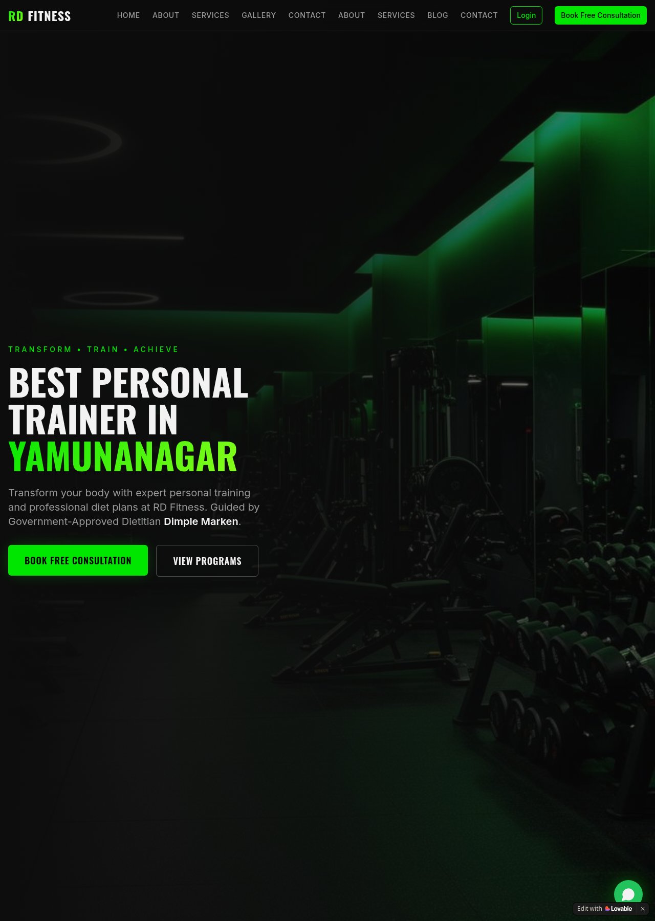 Actual screenshot of RD Fitness