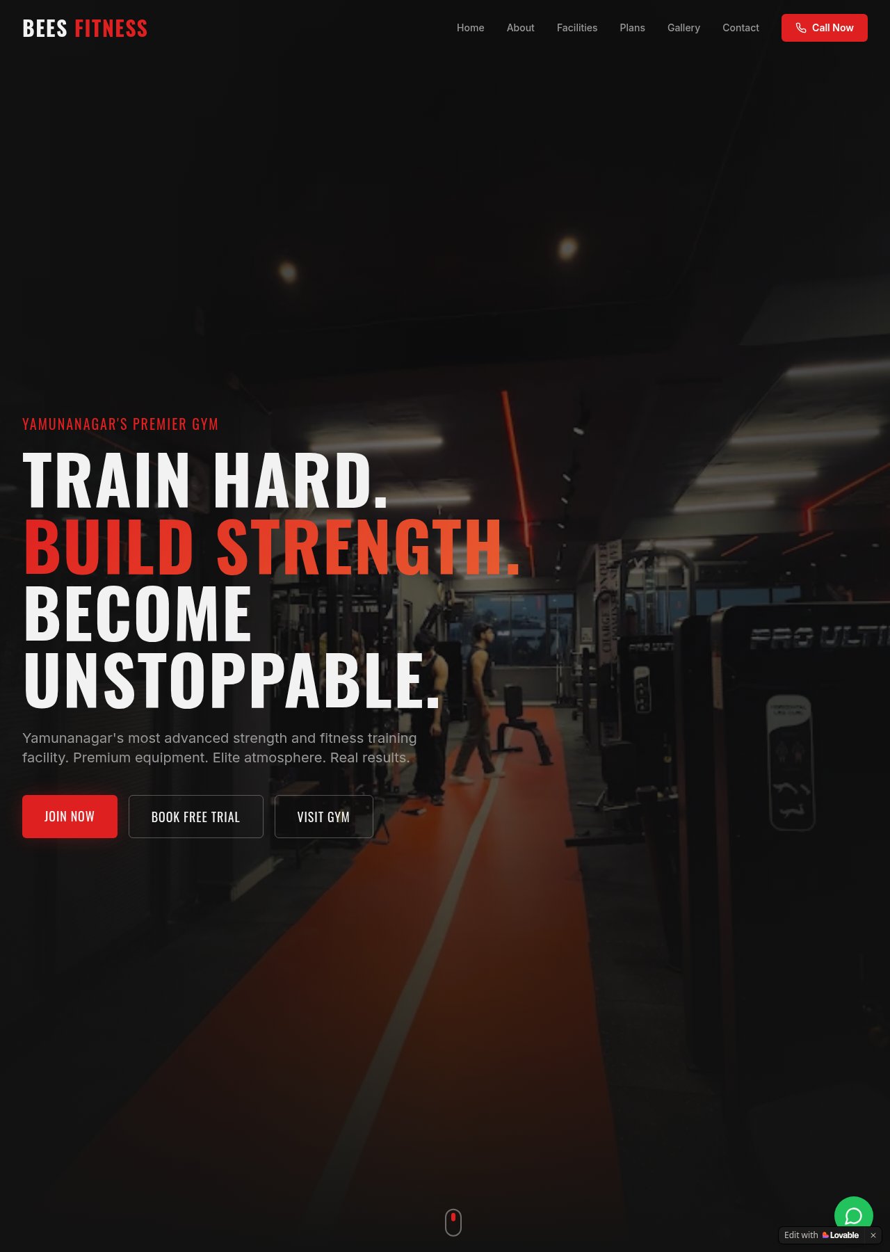 Actual screenshot of Gym Website