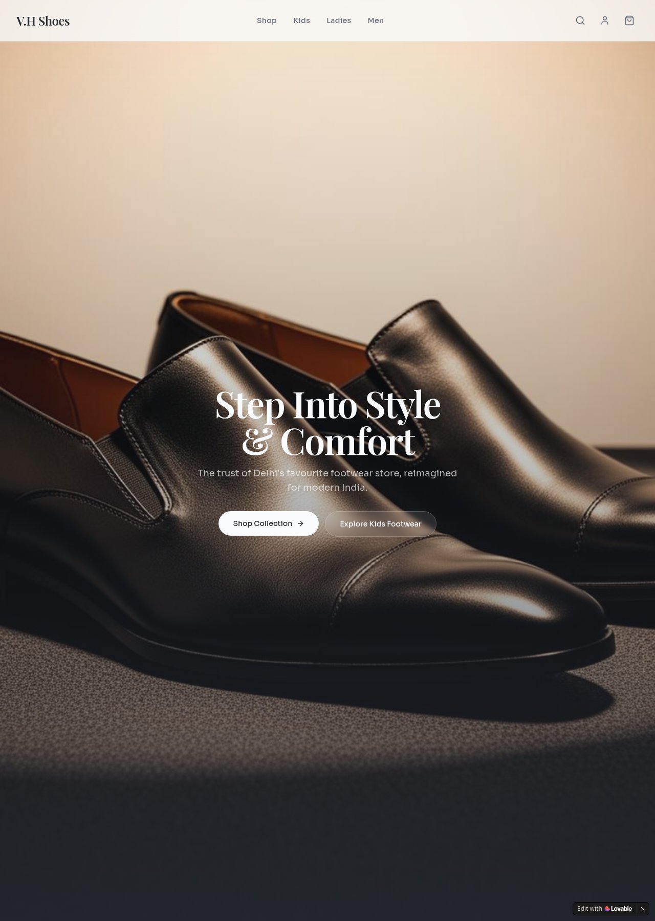 Actual screenshot of Shoe Store Website
